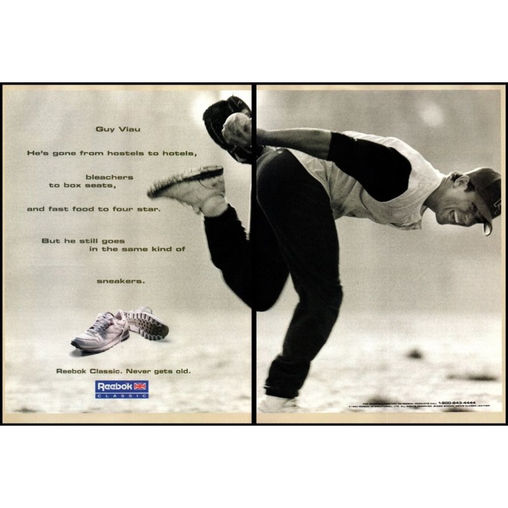 1993 Reebok Classic Sneakers Shoes 2 Page Vintage Print Ad Baseball Pitcher Art